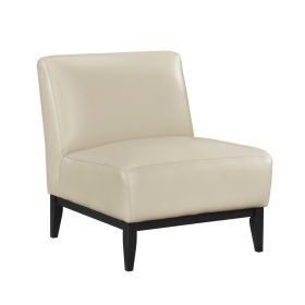 Leather Upholstered Accent Chair Beige Cushion Seat Back Solid Wood Luxurious Living Room Furniture 1pc Durable Comfort Chair