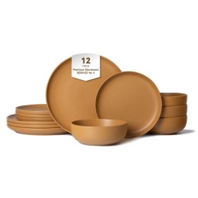 12-Piece Stoneware Dinner Plates Bowls Sets | Microwave & Dishwasher Safe | FDA Certified Non-Toxic Dinner Plates Bowls Set | Stackable Matte Gla