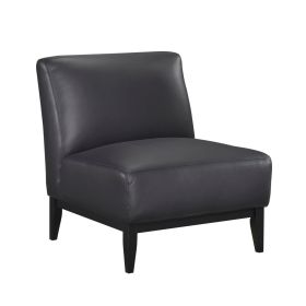 Leather Upholstered Accent Chair Black Cushion Seat Back Solid Wood Luxurious Living Room Furniture 1pc Durable Comfort Chair
