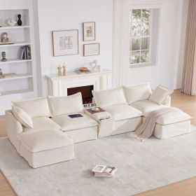 [VIDEO+NEW]131'' Modular Sectional Sofa with Movable Ottoman and Console,Cup Holder,Wide Seat,6 Seat U Shaped Couch