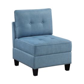 Living Room Furniture Armless Chair Blue Tufted Solid Wood Modern Comfort 1pc Modular Piece Armless Chair Hidden Storage