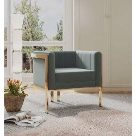 Manhattan Comfort Paramount Warm Grey and Polished Brass Velvet Accent Armchair