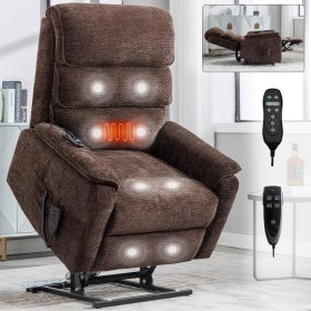 Brown Chenille Dual Motor Infinite Position Up to 350 LBS Power Lift Recliner Chair with Power-Remote, Heat Massage and Heavy Duty Motion Mechani