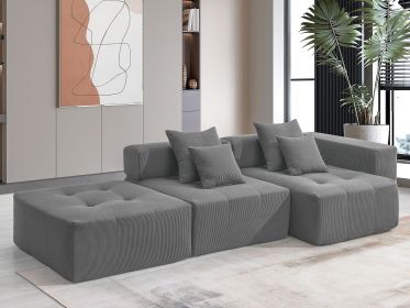 [VIDEO+New]105.5''L Shaped Modular Sectional Sofa,Minimalist Corduroy Floor Couch Set,Convertible Foam-Filled Cloud Compressed Couch for Living R