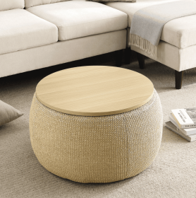2-in-1 Round Storage Ottoman  End Table, Natural 25.5x25.5x14.5 (Option: Natural)