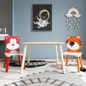 Kids Table & 2 Chairs Set, 3Pc Toddler Wooden Activity Play Set (Option: Natural)