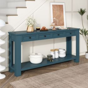 Console Table/Sofa Table with Storage Drawers and Bottom Shelf for Entryway Hallway (Material: Solid Wood, Color: Dark Blue)