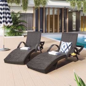 80'' Outdoor Wicker Chaise Lounge Chairs Set of 2 (Material: Wicker, Color: Dark Brown)